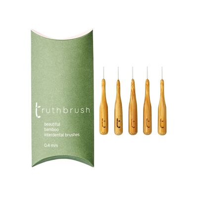 Bellissimi spazzolini interdentali in bambù. 0,4 mm. Confezione da 5 x 20