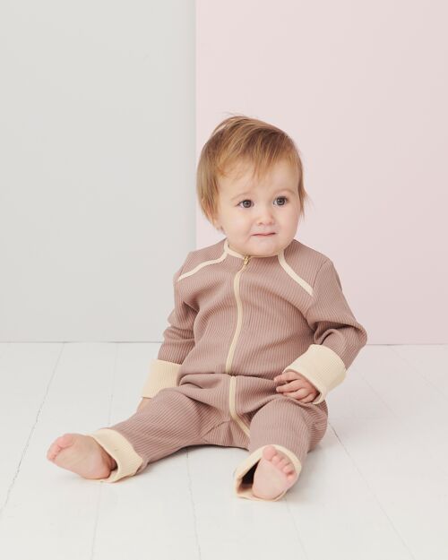 Zip-Up Playsuit - Brown + Beige