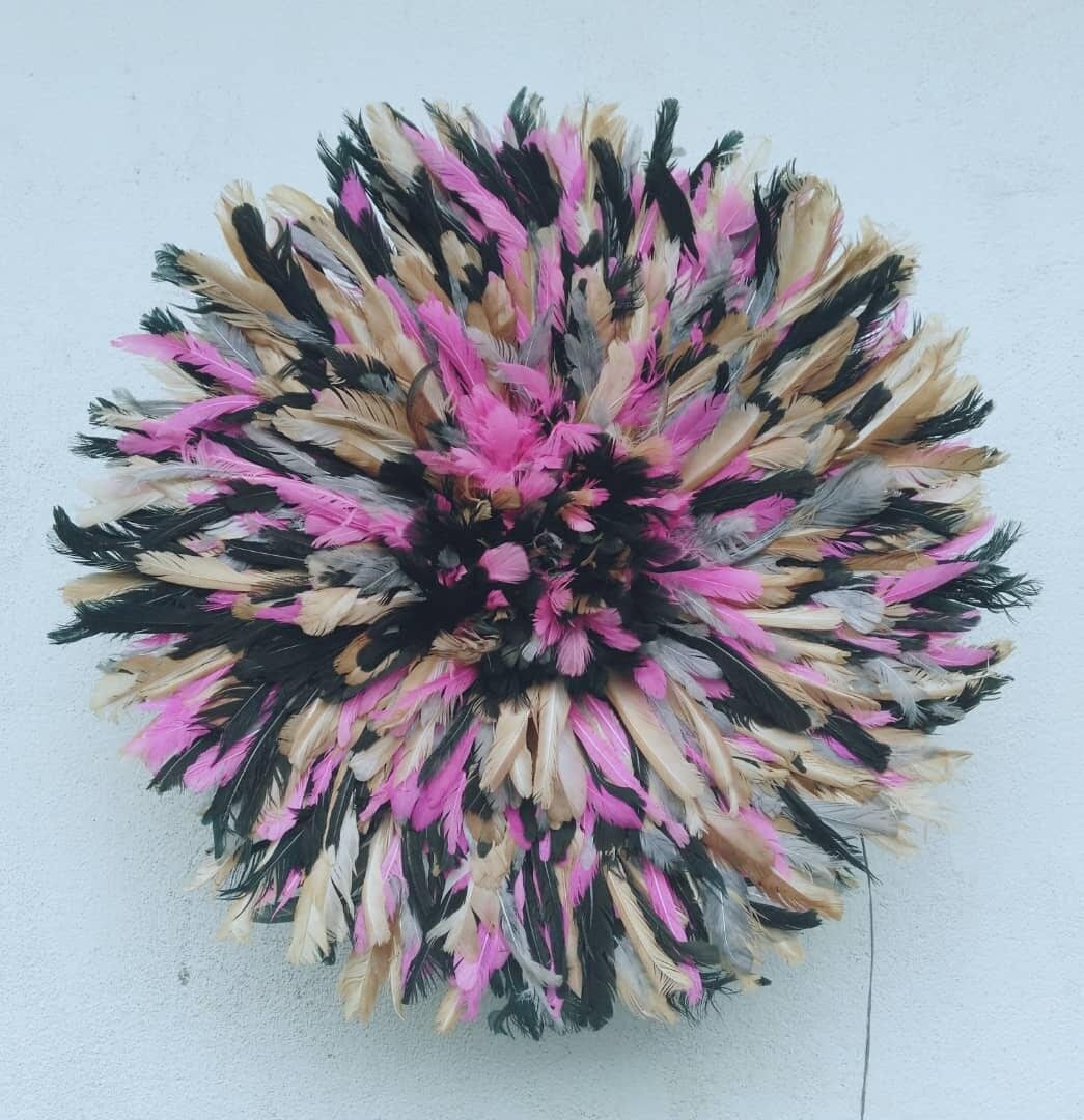 Cappello Juju maculato rosa nero beige e grigio 60 cm