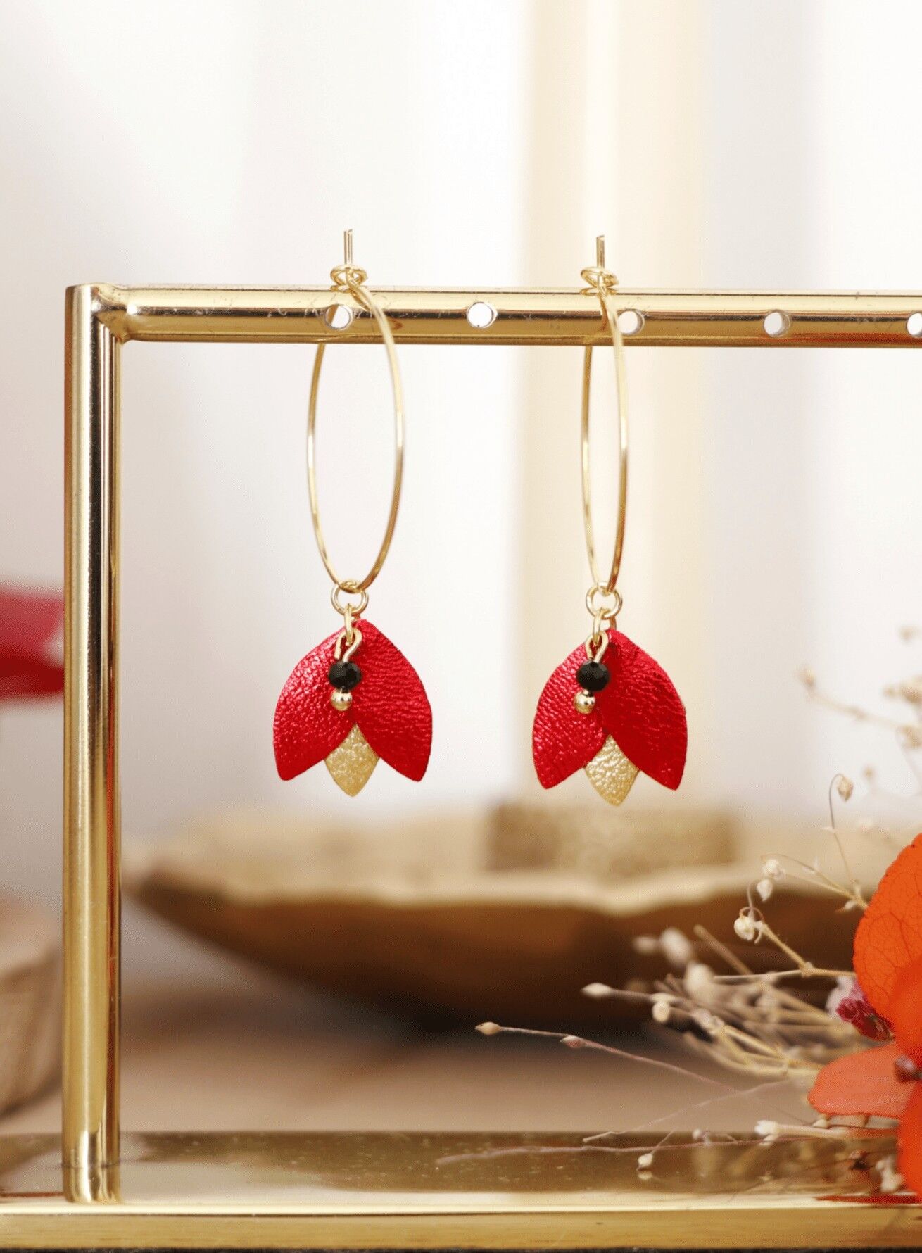 Koura earrings - Metallic red