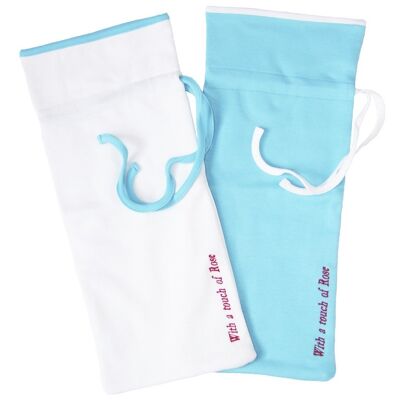 Warm water bottle bag, white - turquoise (in Dutch: kruikzak)