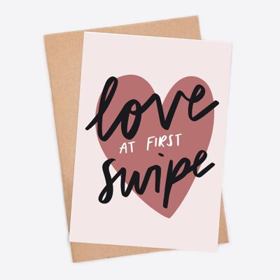 Love At First Swipe Tarjeta de felicitación divertida del día de San Valentín para él para ella