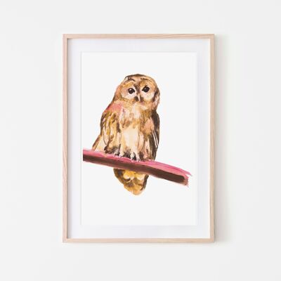 Owl in watercolor bird print A4