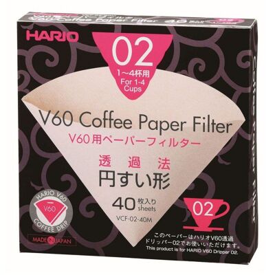 Hario v60 Coffee Paper Filters 02 Unbleached (40 sheets) / SKU087