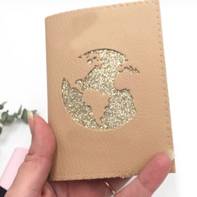 Beige and Gold World Map Passport Cover