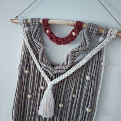 Macrame wall hanging handmade pearl and wild rose