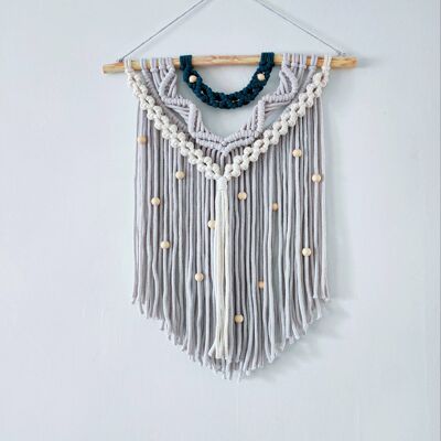 Wall hanging macrame home decor grey and blue