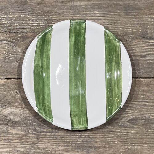 Plato llano en cerámica blanca con rayas verdes