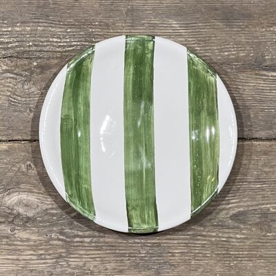 FLAT PLATE IN WHITE CERAMIC WITH GREEN STRIPES
