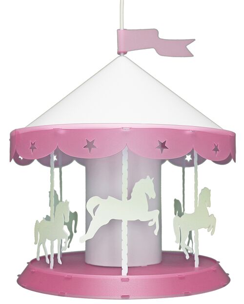 Lampe suspension enfant manege rose