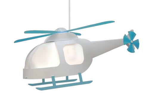 Lampe suspension enfant helicoptere blanc et turquoise