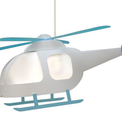 WHITE AND TURQUOISE HELICOPTER CHILD HANGING LAMP