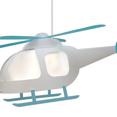 Lampe suspension enfant helicoptere blanc et turquoise