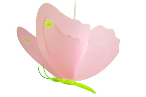 Lampe suspension enfant papillon rose et anis