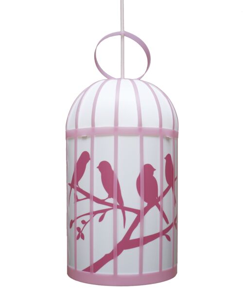 Lampe suspension enfant cage aux oiseaux rose