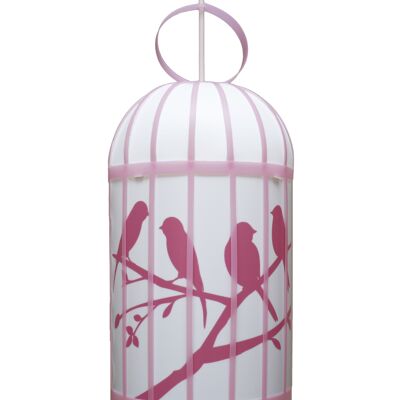 Lampe suspension enfant cage aux oiseaux rose