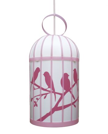 Lampe suspension enfant cage aux oiseaux rose 1