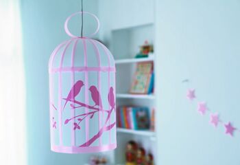 Lampe suspension enfant cage aux oiseaux rose 3
