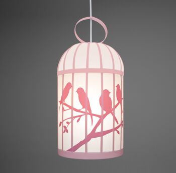 Lampe suspension enfant cage aux oiseaux rose 4