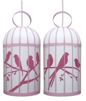 Lampe suspension enfant cage aux oiseaux rose 5