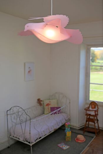 Lampe suspension enfant colombe rose 2