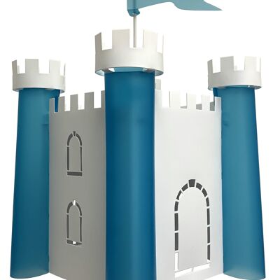 Lampe suspension enfant chateau-fort blanc et turquoise