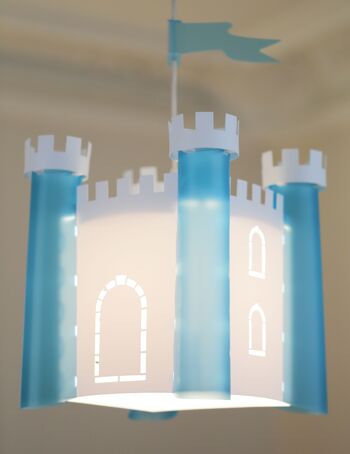 Lampe suspension enfant chateau-fort blanc et turquoise 3