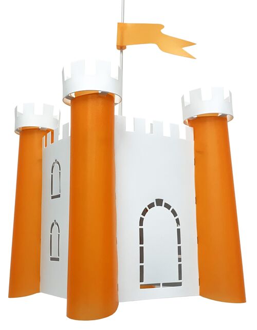 Lampe suspension enfant chateau-fort blanc et orange