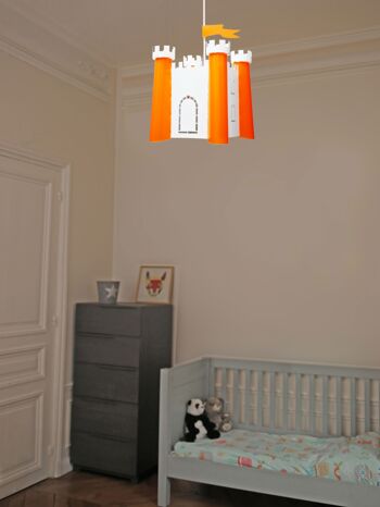 Lampe suspension enfant chateau-fort blanc et orange 2