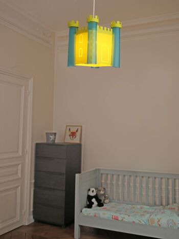 Lampe suspension enfant chateau-fort genet et turquoise 2