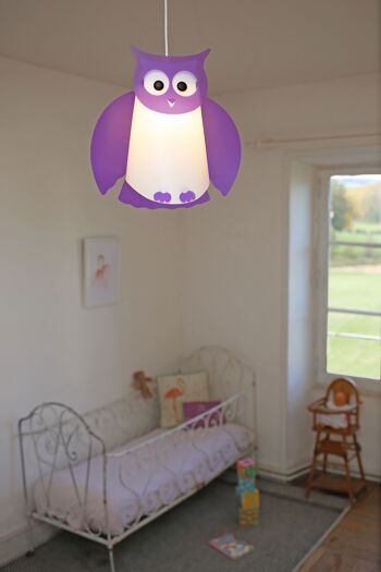 Lampe suspension enfant hibou violet 2