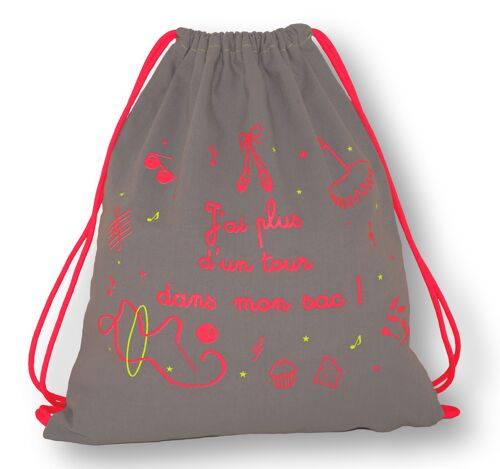 Sac a dos d'activites enfant fille rose fluo et gris