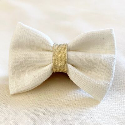 Barrette with white and gold bow