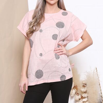 Pink circle pattern t-shirt