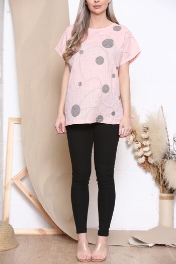 T-shirt rose motif cercles 4