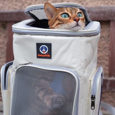 SWIZZPETS™ Sac à dos pour chat Pet Travel Backpack Bag Cat Puppy Dog Carrier Pet Back Pack CRÈME ET NOIR