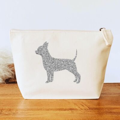 Chihuahua Make-Up Bag - Natural+silver glitter