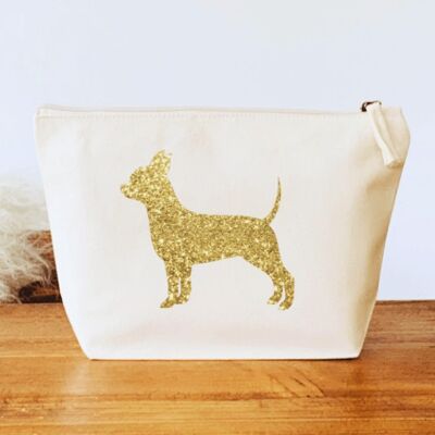 Chihuahua Make-Up Bag - Natural+gold glitter