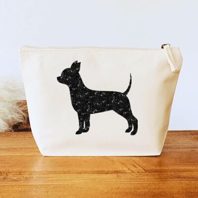 Chihuahua Make-Up Bag - Natural+black glitter