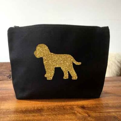 Cockapoo Make-Up Bag - Black+gold glitter