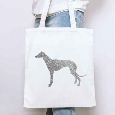Greyhound Organic Tote Bag - Natural+silver glitter