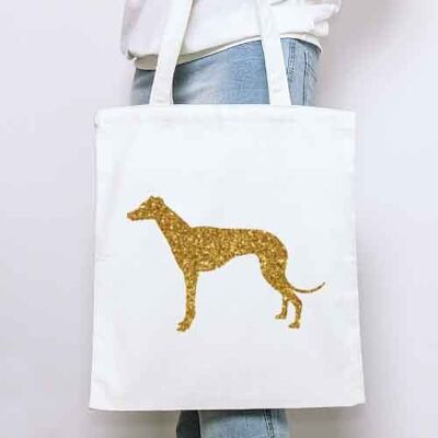 Greyhound Organic Tote Bag - Natural+gold glitter