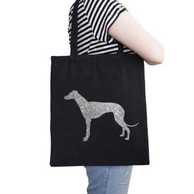 Greyhound Organic Tote Bag - Black+silver glitter