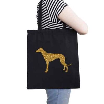Greyhound Organic Tote Bag - Black+gold glitter