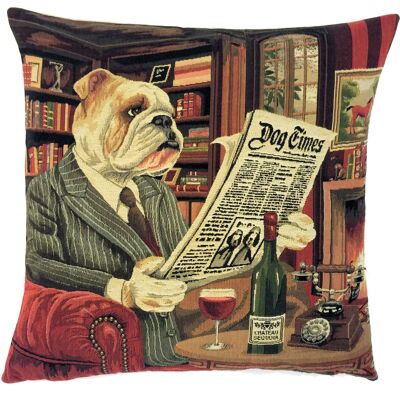 funda de almohada decorativa Bulldog reading Newspaper