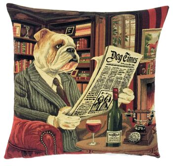 taie d'oreiller décorative Bulldog Reading Newspaper