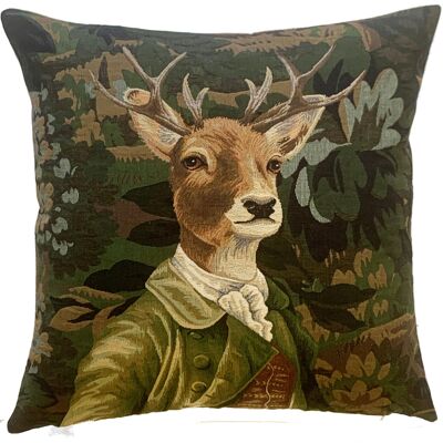 funda de almohada decorativa ciervo con chaqueta verde