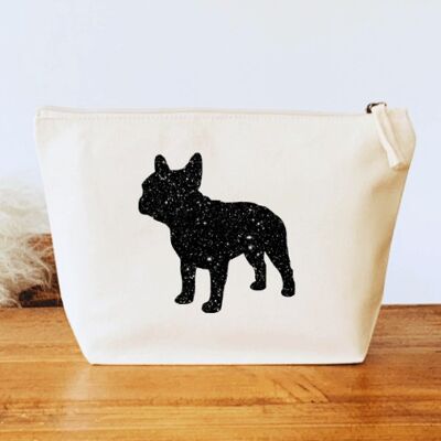 French Bulldog Make-Up Bag - Natural+black glitter