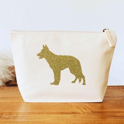 German Shepherd Make-Up Bag - Natural+gold glitter