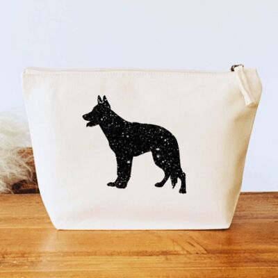 German Shepherd Make-Up Bag - Natural+black glitter